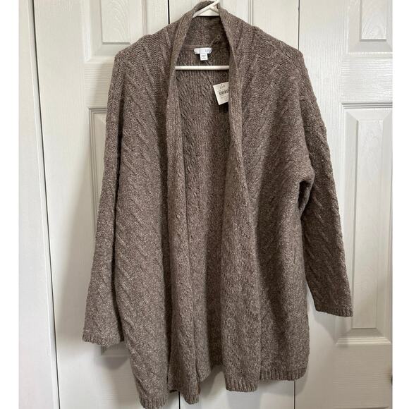 J Jill NWT Brown Cable Knit Alpaca Blend Open Front Cardigan sweater Large P - Picture 2 of 8